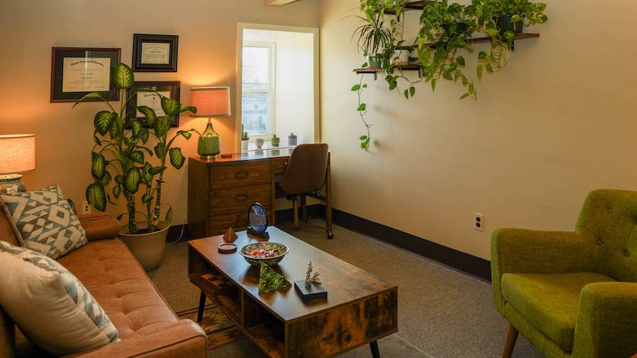 warm therapy office with greenery