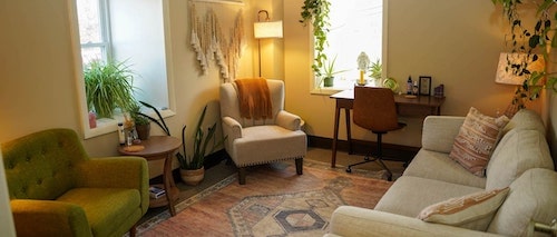 comfortable bright therapy office with plants