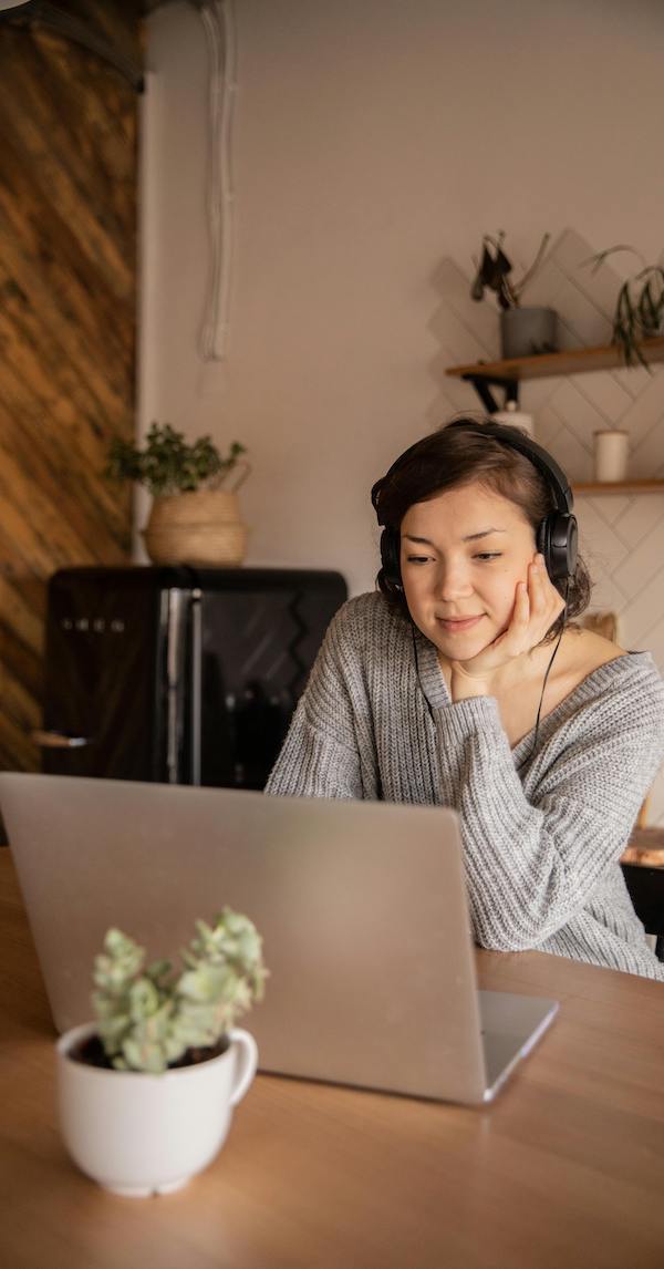 woman on online therapy session listening